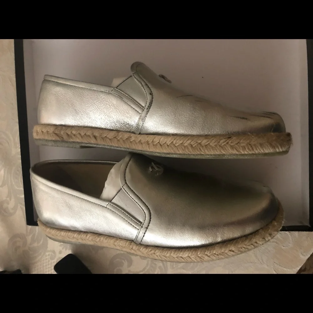 CHANEL Silver Leather Espadrilles